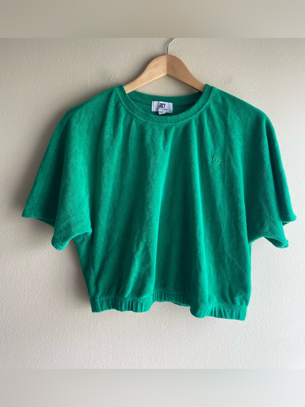 Juicy Couture Women Emerald Green Terry Crop Sweater Top Large